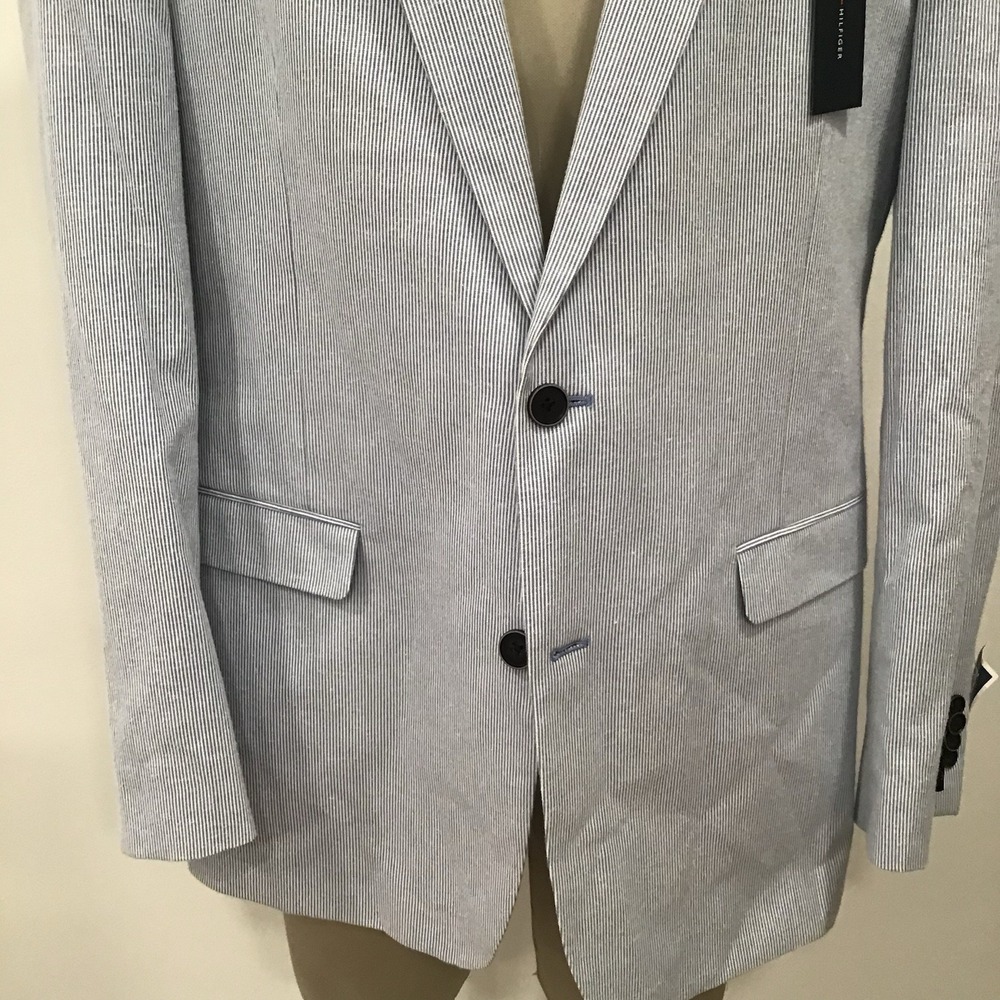 Tommy Hilfiger Mens Blazer Sports Coat Sear Sucker Blue Striped L44 Nautical - Picture 14 of 16